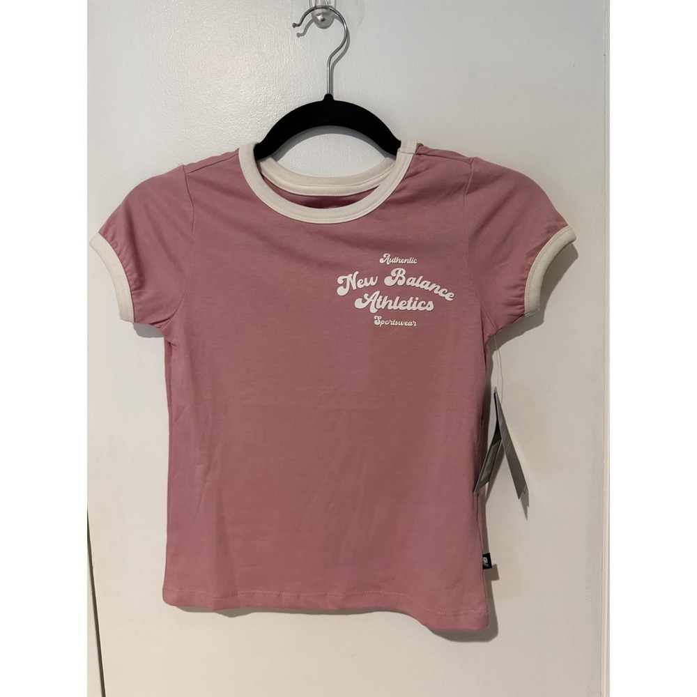 New‎ Balance Athletics Sportswear Girls Small 7/8 Pink Ringer Tee Shirt NWT